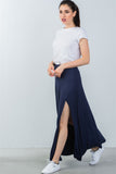 Ladies fashion elastic waist band side slit long skirt