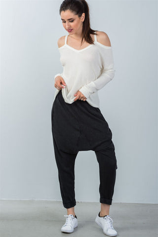 Ladies fashion elastic waist  loose baggy joggers pants