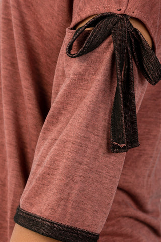 Ladies fashion 3/4 sleeve cutout bow detail pullover sweater