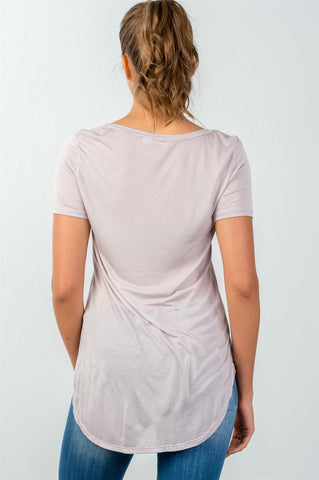 Ladies fashion relax fit curved-hem scoop-neck tee