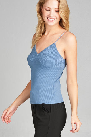 Ladies fashion v-neck rayon spandex rib cami crop top