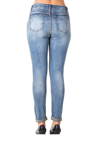 Ladies fashion denim distress embroidered capri pants with pockets