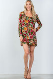 Ladies fashion long sleeve scoop neck allover floral mini dress - merchandiserus2
