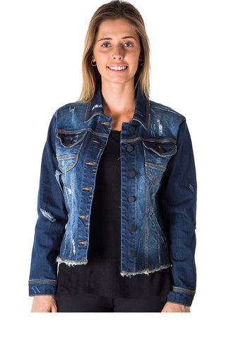 Ladies fashion distress denim jacke