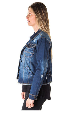 Ladies fashion distress denim jacke