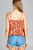 Ladies fashion plus size heart neck w/self tie detail floral print cami woven top