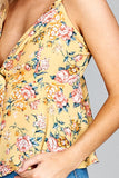 Ladies fashion plus size heart neck w/self tie detail floral print cami woven top