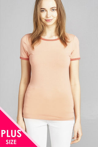 Ladies fashion plus size short sleeve v-neck strappy w/chocker cotton rayon spandex top