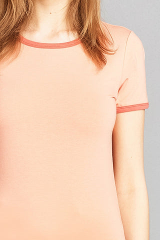 Ladies fashion plus size short sleeve v-neck strappy w/chocker cotton rayon spandex top