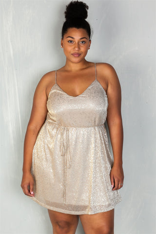 Ladies fashion plus size old spaghetti self-tie waist mini dress