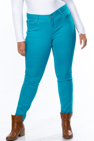 Ladies fashion plus size mid rise skinny cotton spandex pants