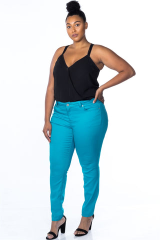 Ladies fashion plus size mid rise skinny cotton spandex pants