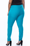 Ladies fashion plus size mid rise skinny cotton spandex pants