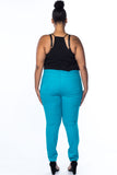 Ladies fashion plus size mid rise skinny cotton spandex pants