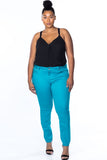 Ladies fashion plus size mid rise skinny cotton spandex pants