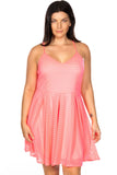 Ladies fashion plus size spaghetti strap pink nude illusion striped midi dress