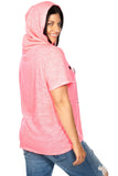 Ladies fashion plus size graphic short-sleeve distressed hoodie