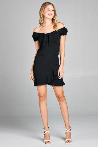 Ladies fashion short sleeve off the shoulder front heart neckline w/self tie top