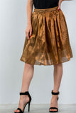 Ladies fashion mid length high waisted bronze pleated midi skirt