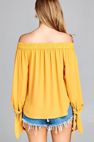 Ladies fashion long sleeve wide cuff w/contrast color tie wool dobby woven top