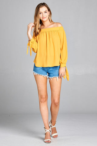 Ladies fashion long sleeve wide cuff w/contrast color tie wool dobby woven top