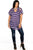 Ladies fashion plus size round neckline striped and destroyed cutout tee