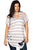 Ladies fashion plus size round neckline striped and destroyed cutout tee