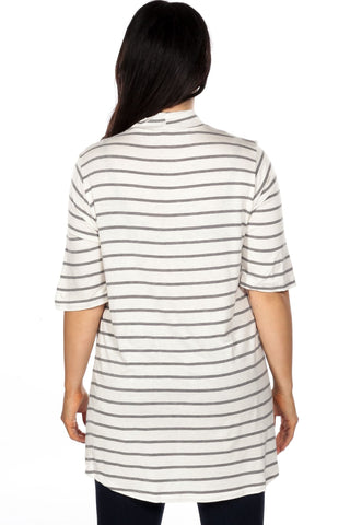 Ladies fashion plus size mock neck choker keyhole stripe asymmetric top