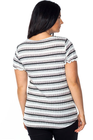 Ladies fashion plus size lace stripe knit top