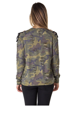 Ladies fashion  choker lace up cold shoulder sweatshirt top with applique