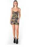 Ladies fashion camo print knit romper shorts with adjustable draw string