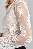 Ladies fashion long sleeve round neck scallop lace hem crop top