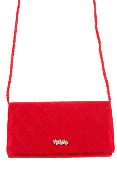 Quilted diamond pattern rhinestone accent mini shoulder bag
