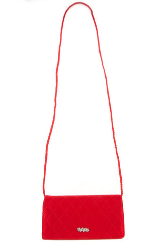 Quilted diamond pattern rhinestone accent mini shoulder bag