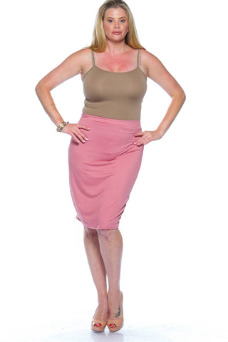 Ladies fashion plus size pink midi bodycon skirt