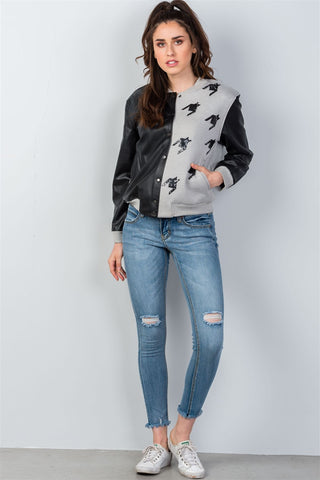 Ladies fashion black & grey colorblock jacket