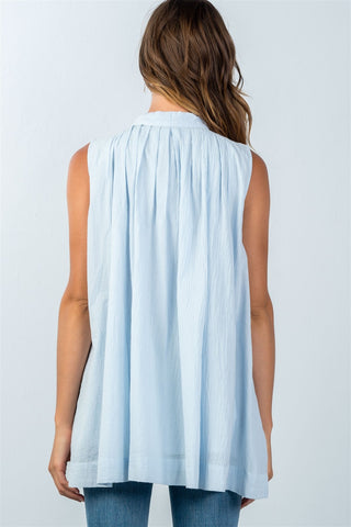 Ladies fashion oversized button down tie-neck babdydoll top