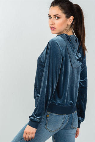 Ladies fashion upper graphic embroider "babe" velvet hoodie