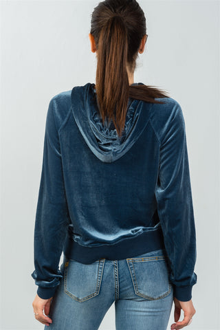 Ladies fashion upper graphic embroider "babe" velvet hoodie