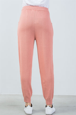 Ladies fashion elasticized rib-knit black lounge joggers pants