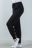Ladies fashion elasticized rib-knit black lounge joggers pants