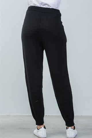 Ladies fashion elasticized rib-knit black lounge joggers pants