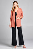 Ladies fashion 3/4 roll up sleeve open front woven jacket