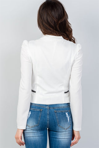 Ladies fashion side zipper closure gathered shoulders jacket