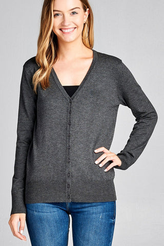 Ladies fashion long sleeve v-neck classic sweater cardigan