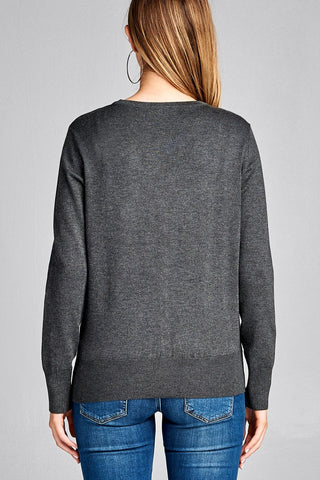 Ladies fashion long sleeve v-neck classic sweater cardigan