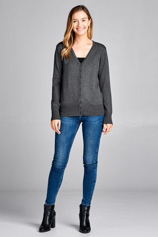 Ladies fashion long sleeve v-neck classic sweater cardigan