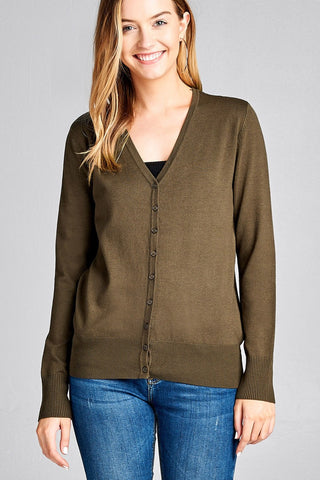 Ladies fashion long sleeve v-neck classic sweater cardigan