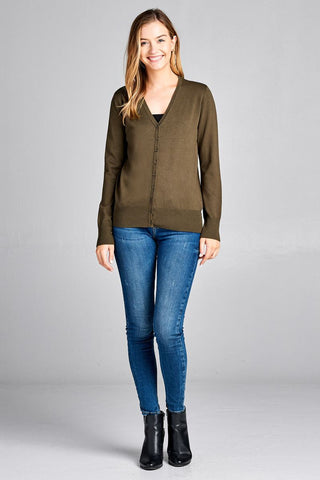 Ladies fashion long sleeve v-neck classic sweater cardigan