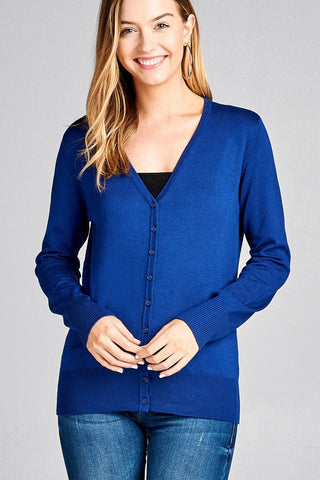 Ladies fashion long sleeve v-neck classic sweater cardigan